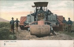 Giant Holt Tractor, Wide Wheels, Men in Field Postcard