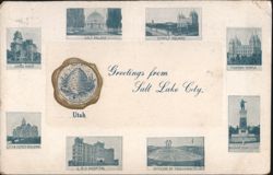 Salt Lake City Utah Landmarks, Greetings Postcard