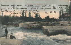 Babineau Falls, Bathurst, NB - Two Men by River Postcard