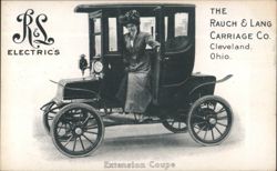 Rauch & Lang Electrics Extension Coupe Car with Woman Postcard