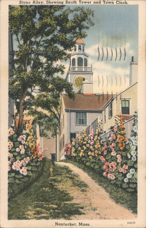 Stone Alley, South Tower and Town Clock, Nantucket Massachusetts