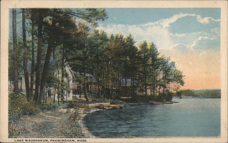 Lake Waushakum Shoreline with Houses Framingham Massachusetts
