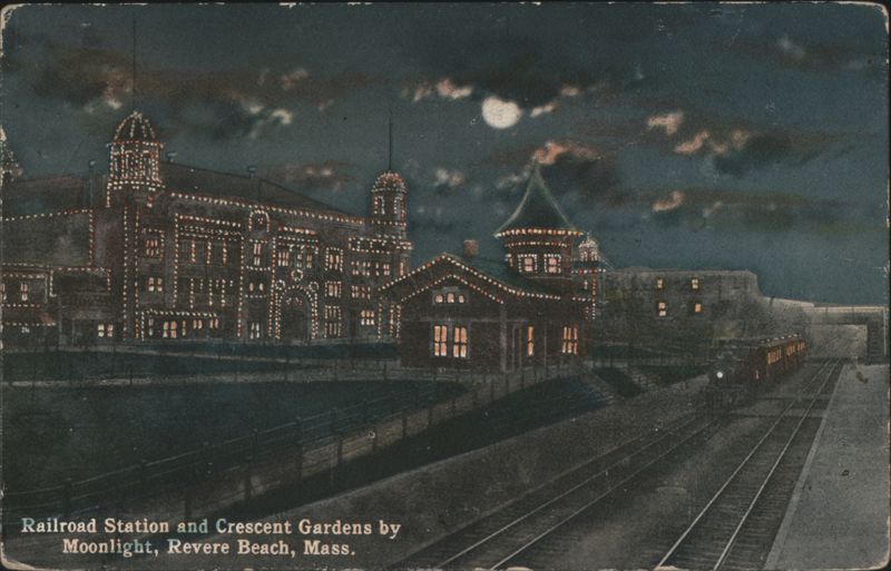 Railroad Station and Crescent Gardens by Moonlight Revere Massachusetts