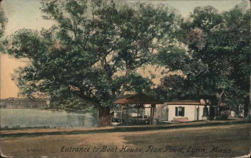 Entrance to Boat House, Flax Pond, Lynn, Mass. Massachusetts