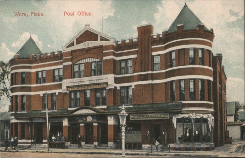 Ware MA Post Office & Mansion House Block 1887 Massachusetts