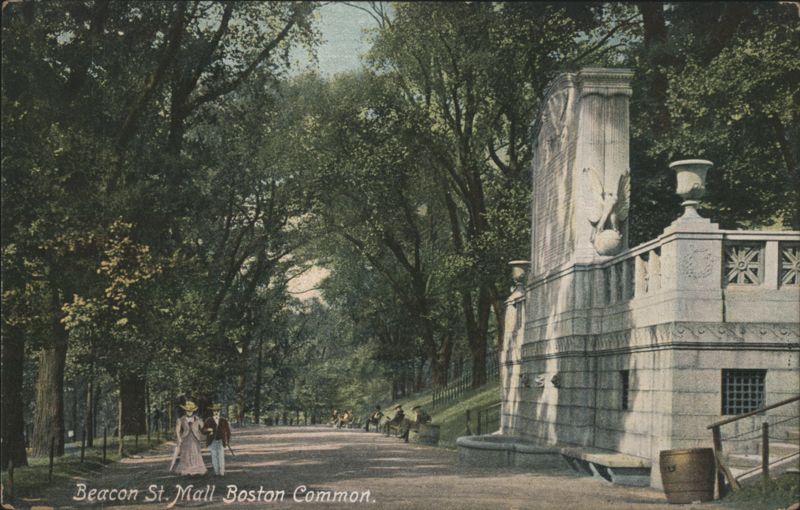 Beacon St. Mall Boston Common, Tree-lined Path & Monument Massachusetts