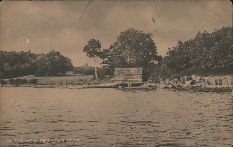 On the New Meadows River, Wooden Boathouse and Shoreline Maine