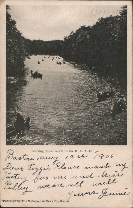 River with Canoes from B. A. A. Bridge, Boston Massachusetts
