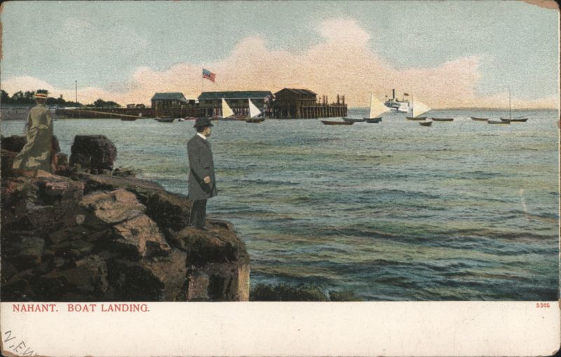 Nahant Boat Landing, Men on Rocks, Sailboats Massachusetts