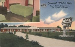 Colonial Motel Inc., Exterior & Interior Room, Sturbridge Postcard