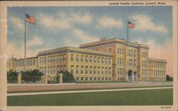 Lowell Textile Institute with American Flags Postcard