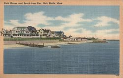 Bath House and Beach from Pier, Oak Bluffs, Mass. Postcard