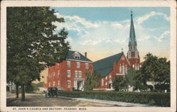 St. John's Church and Rectory, Peabody, MA Postcard