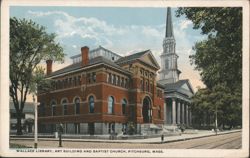 Wallace Library, Art Building and Baptist Church Postcard