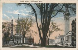 Court Square, Springfield with Soldiers' Monument & Buildings Postcard