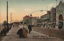Revere Beach Boulevard with People & Buildings Postcard