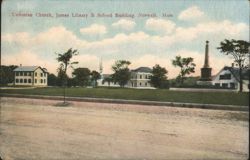 Unitarian Church, James Library & School Building, Norwell Postcard