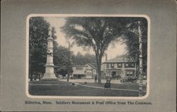 Billerica Soldiers Monument & Post Office from The Common Postcard