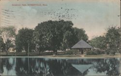 Broadway Park - Gazebo and Pond Reflection Postcard