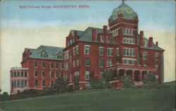 Odd Fellows Home, Red Brick Building with Clock Tower Postcard