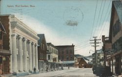 Town Square Street Scene with Columned Building Postcard