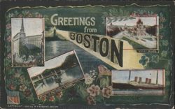 Greetings from Boston Multi-View Old South Church Copley Square Postcard