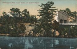 Chain Bridge and Spotford House, Newburyport, MA Postcard