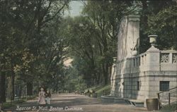 Beacon St. Mall Boston Common, Tree-lined Path & Monument Postcard