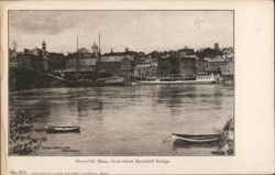 Haverhill, MA River View from below Bridge, Paddle Steamer Postcard