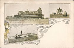 Hotel Pemberton, Bug Light, STR. Myles Standish Postcard