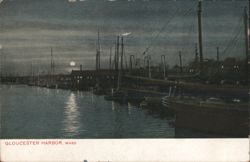 Gloucester Harbor at Night, Moonlit Ships Postcard
