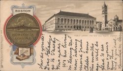 Boston Public Library, Old South Church, Bostonia Condita 1630 Postcard