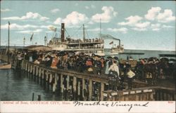 Arrival of Boat, Cottage City, Martha's Vineyard Postcard
