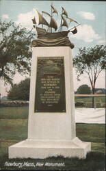 Newbury MA New Monument, Settlers 1635-1650, Ship Topper Postcard