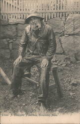Gloucester Fisherman in Rain Gear Smoking Pipe Postcard
