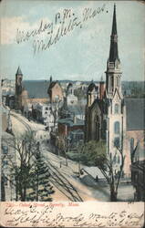Cabot Street Scene with Churches Postcard