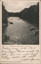 River with Canoes from B. A. A. Bridge, Boston Postcard
