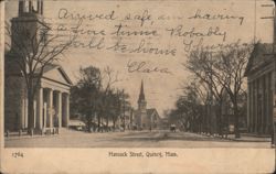 Hancock Street with Church Steeple & Buildings Postcard