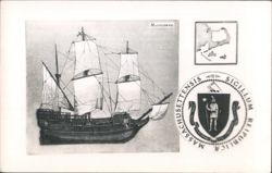 Mayflower Ship, Cape Cod Map, Massachusetts State Seal Postcard