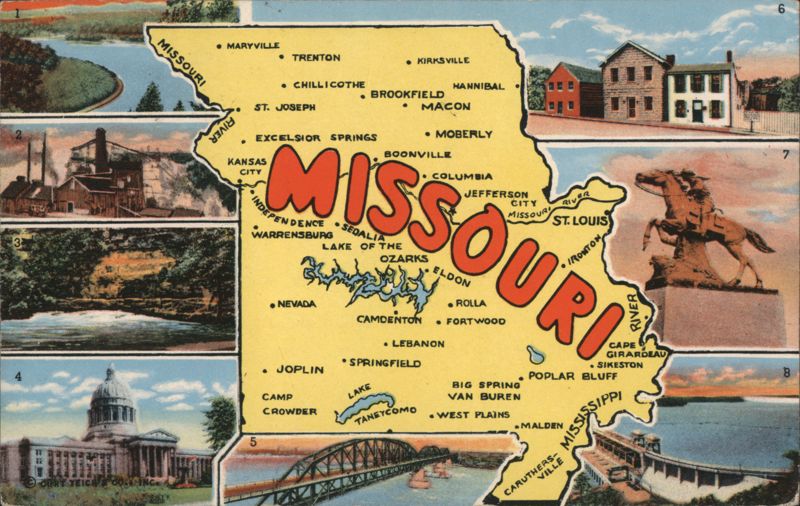 Missouri Map with State Landmarks and Scenic Views