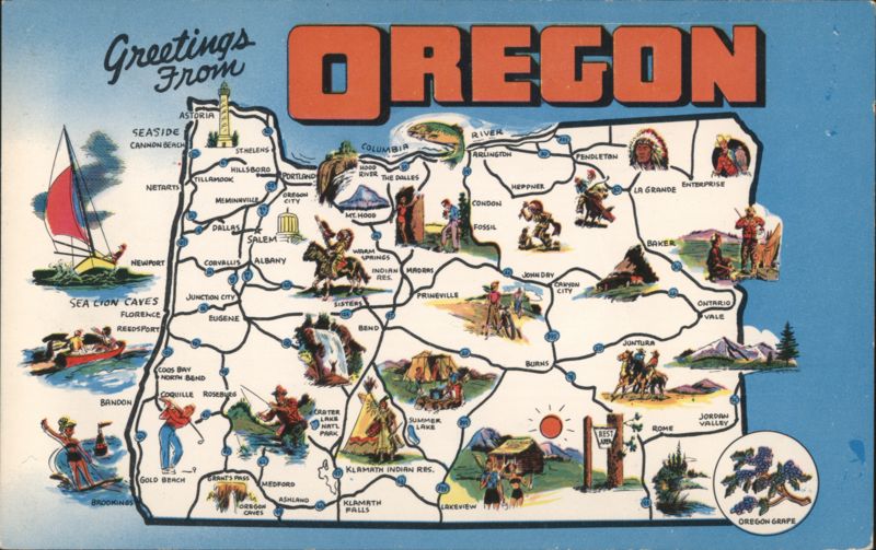 Greetings From OREGON Pictorial Map