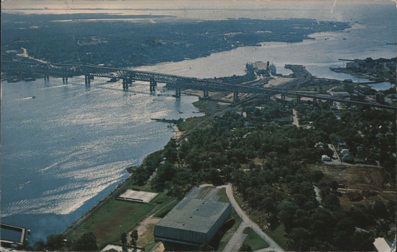 Air view of Groton, Thames River Bridge, New London, US Coast Guard Academy Connecticut