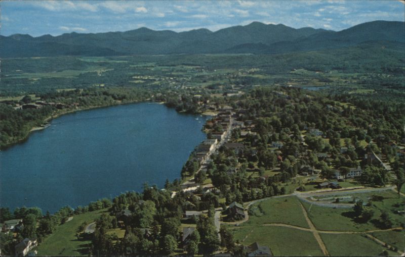 Lake Placid, NY - Mirror Lake & Sentinel Range Aerial View New York