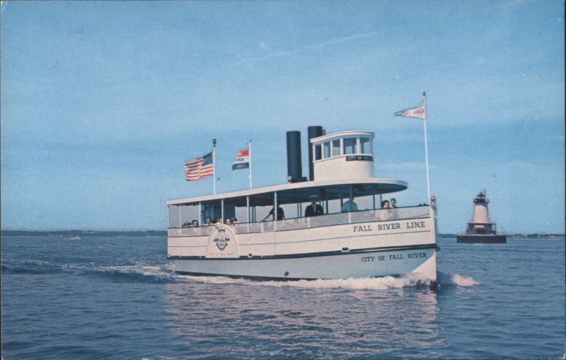 Steamer CITY OF FALL RIVER, Borden Flats Lighthouse Massachusetts