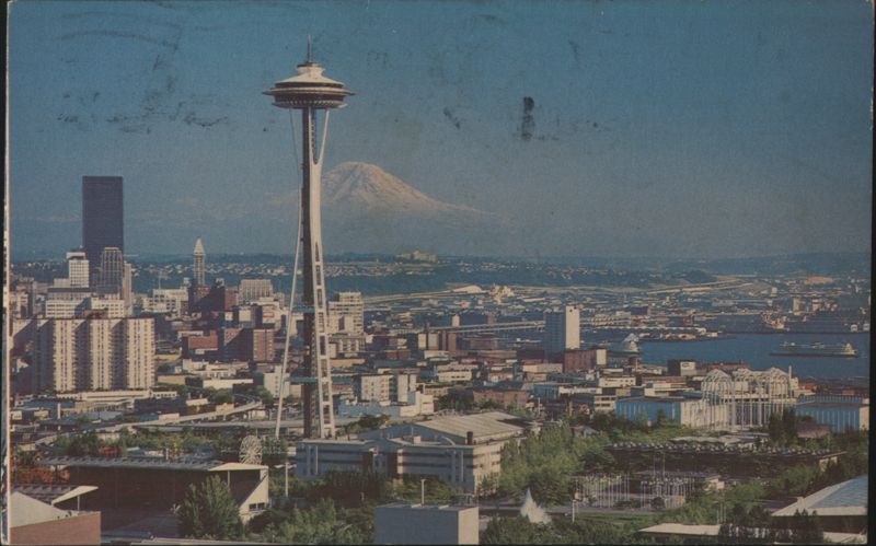 Space Needle & Mt. Rainier, Seattle Cityscape Washington