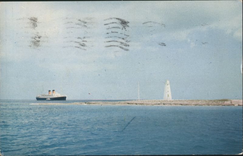 CUNARD LINE Express Liner & Hog Island Lighthouse Nassau Bahamas