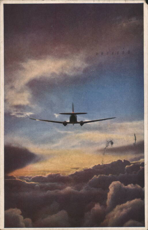 United Mainliner Airplane Flying Above Clouds, Age of Flight