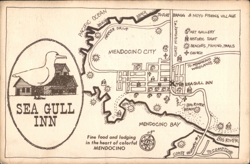 Sea Gull Inn Map, Mendocino City & Bay, California