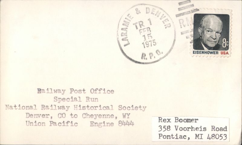 Railway Post Office Special Run Union Pacific Engine 8444