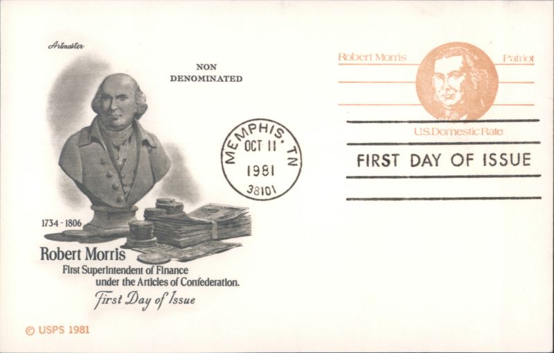 Robert Morris, First Superintendent of Finance, First Day of Issue